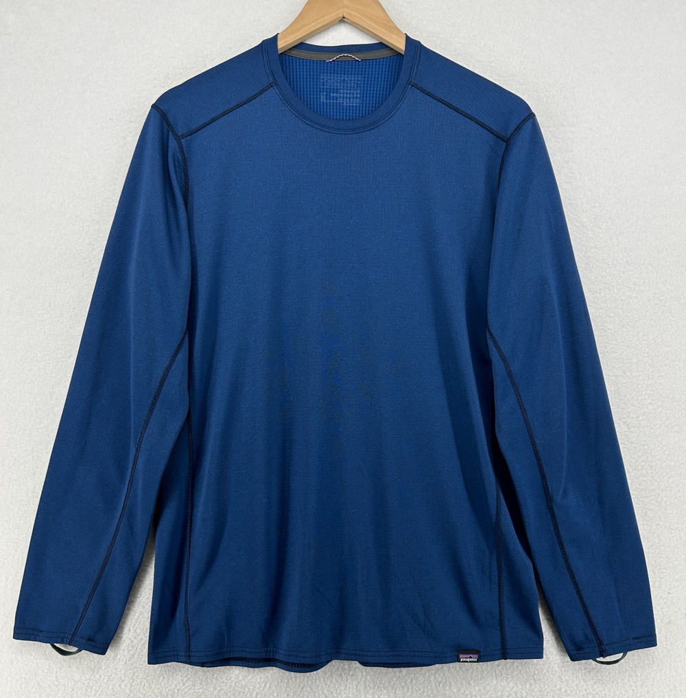 PATAGONIA Shirt Mens M Capilene Midweight Crew Polartec Baselayer Thumbhole Blue